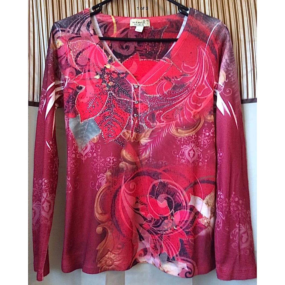 One World - Red Sublimation w/ Rhinestone Accents